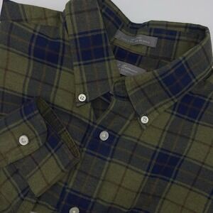 Daniel Cremieux Signature Men' Shirt Large L Button Long Sleeve Plaid Green EUC